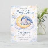 We're Over the Moon Elephant Boy Baby Shower Einladung (Stehend Vorderseite)