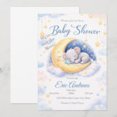 We're Over the Moon Elephant Boy Baby Shower Einladung (Vorne/Hinten)