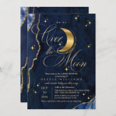 We're Over the Moon Gold Stars Blue Baby Shower  Einladung (Vorne/Hinten)