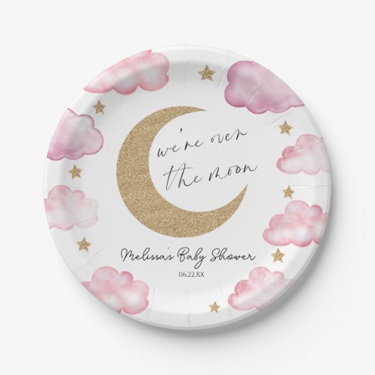 We're Over The Moon Pink Celestial Baby Shower Pappteller (Vorderseite)