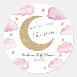 We're Over The Moon Pink Celestial Baby Shower Runder Aufkleber