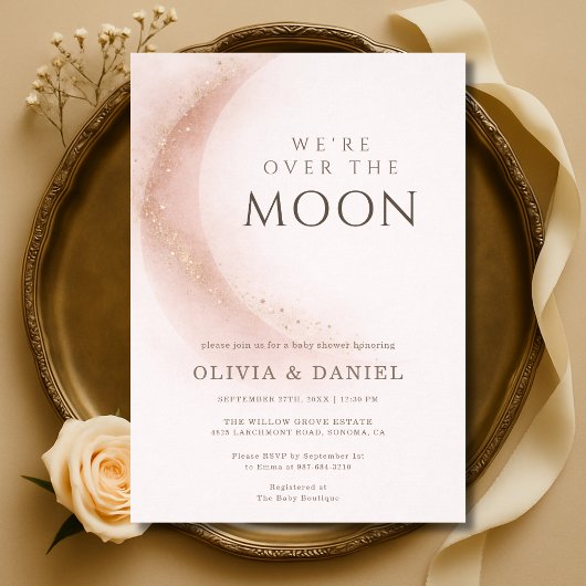 We're Over The Moon Pink Couples Baby Shower Einladung