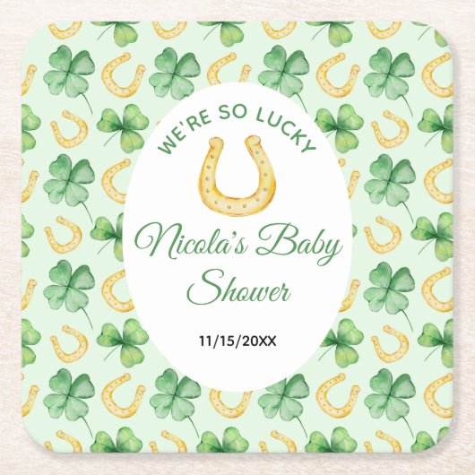We're So Lucky Horseshoe St Patrick's Baby Shower Rechteckiger Pappuntersetzer (Vorderseite)