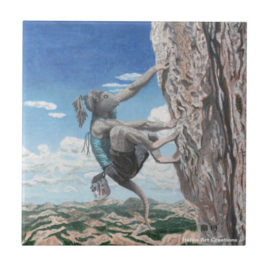 Wererat Girl Rock Climber Fantasy Keramik Tile Fliese (Vorderseite)