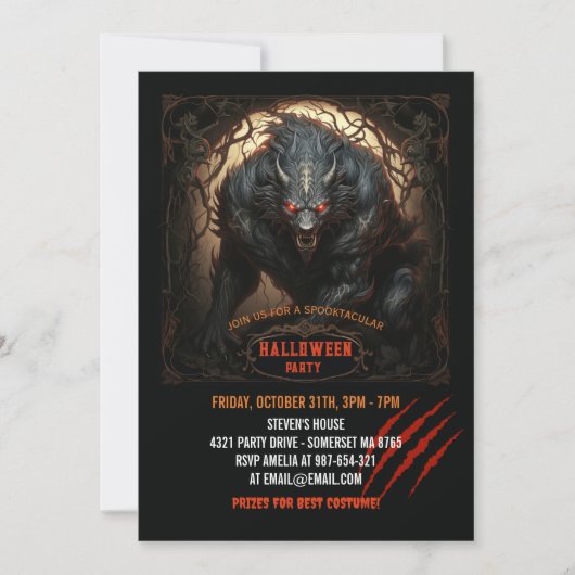 Werewolf Eyes on Fire Gothic Halloween Einladung (Vorderseite)