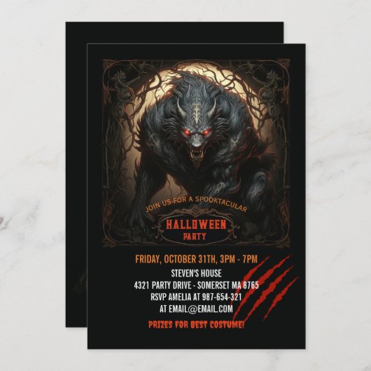 Werewolf Eyes on Fire Gothic Halloween Einladung (Vorne/Hinten)