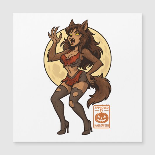 Werewolf Girl Cartoon Magnetkarte (Vorderseite)