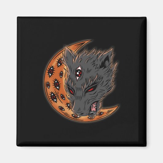 Werewolf Halloween Crescent Moon Horror Eyes Goth Magnet (Vorne)