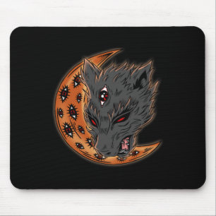 Werewolf Halloween Crescent Moon Horror Eyes Goth Mousepad