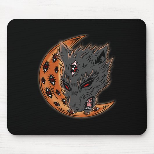 Werewolf Halloween Crescent Moon Horror Eyes Goth Mousepad (Vorne)
