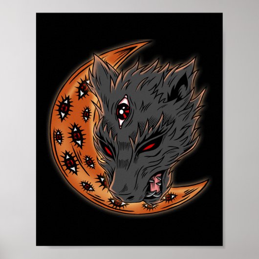 Werewolf Halloween Crescent Moon Horror Eyes Goth Poster (Vorne)