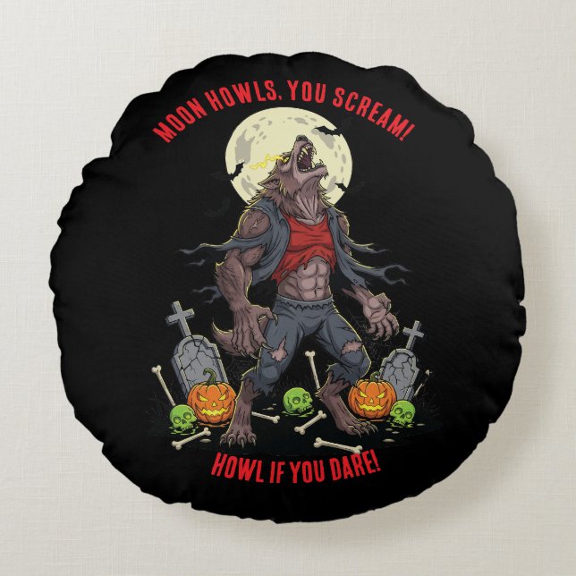 🐺 Werewolf Halloween-Klolow 🎃 Rundes Kissen (Vorderseite)