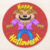 Werewolf Halloween-Untersetzer Runder Pappuntersetzer (Vorderseite)