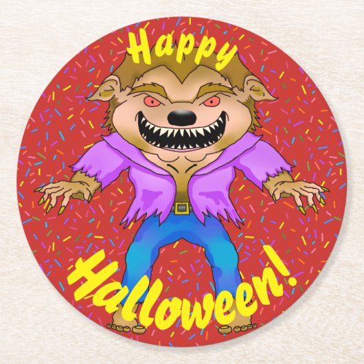 Werewolf Halloween-Untersetzer Runder Pappuntersetzer (Vorderseite)