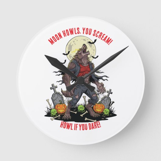🐺 Werewolf Halloween Wall Clock 🎃 Runde Wanduhr (Vorderseite)