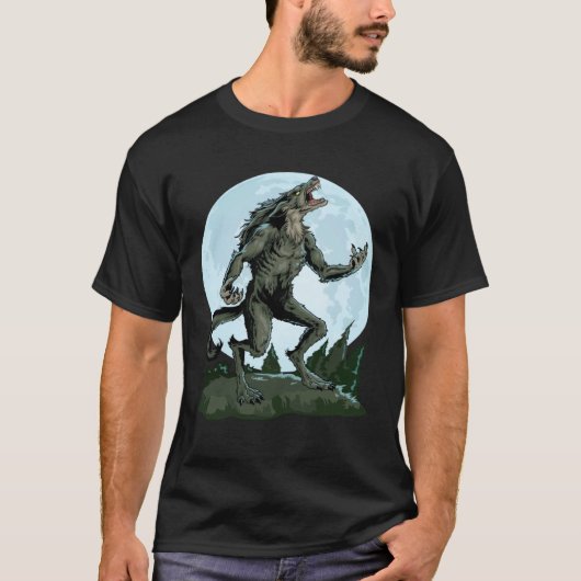 Werewolf Howling At The Moon Creepy Wolf Full Moon T-Shirt (Vorderseite)