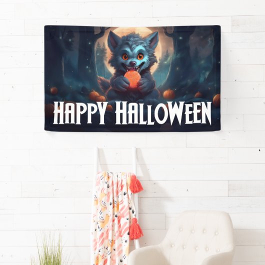 Werewolf isst Candy Happy Halloween Banner (Insitu)