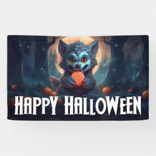 Werewolf isst Candy Happy Halloween Banner