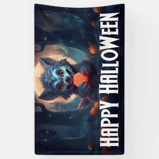 Werewolf isst Candy Happy Halloween Banner (Vertikal)