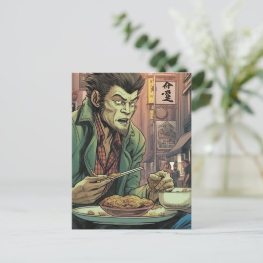 Werewolf isst chinesisches Essen Postkarte (Stehend Vorderseite)