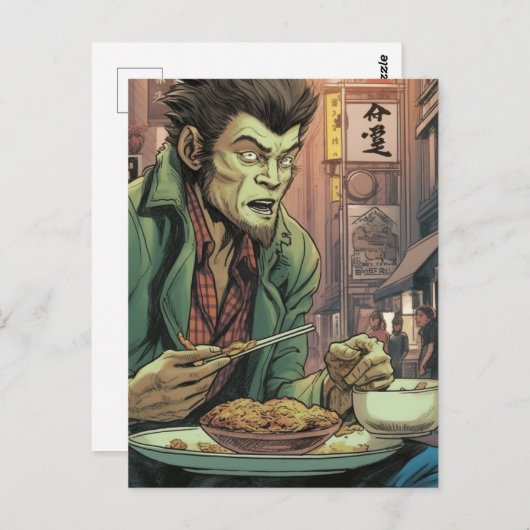 Werewolf isst chinesisches Essen Postkarte (Vorne/Hinten)