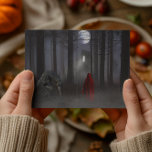 Werewolf Little Red Riding Hood Spooky Postkarte<br><div class="desc">Dieses Design kann personalisiert werden, indem Sie die Option zum Hinzufügen von Text anpassen auswählen. Kontaktieren Sie mich unter colorflowcreations@gmail.com , wenn Sie dieses Design für ein anderes Produkt haben möchten. Kaufen Sie meine originale abstrakte Acrylmalerei zum Verkauf unter www.etsy.com/shop/colorflowart. Sehen Sie mehr meiner Kreationen oder folgen Sie mir unter...</div>