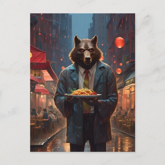 werewolf mit einem großen Gericht Rindfleisch-Chow Postkarte (Vorderseite)