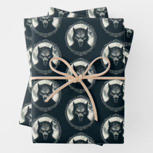 Werewolf mit Full Moon Spooky Vintagem Horror Geschenkpapier Set