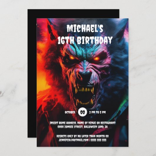 Werewolf-Monster-Erwachsene halloween beängstigend Einladung (Vorne/Hinten)