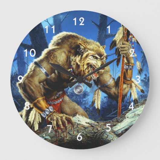 Werewolf Shaman Of The Forrest Große Wanduhr (Vorderseite)