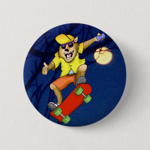 Werewolf Skateboarder Button