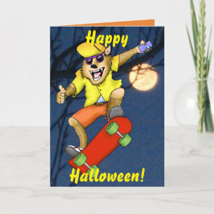 Werewolf-Skateboardfahrer-Halloween-Gruß-Karte Karte