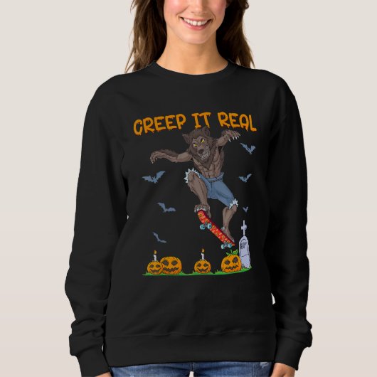 Werewolf Skater Halloween Skateboarding Creep It R Sweatshirt (Vorderseite)