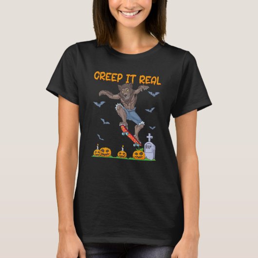 Werewolf Skater Halloween Skateboarding Creep It R T-Shirt (Vorderseite)