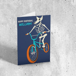 Werewolf Skeleton on a BMX Bike Boys Birthday Karte