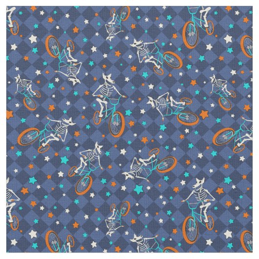 Werewolf Skeletons and BMX Bikes Patterned Stoff (Nahaufnahme)