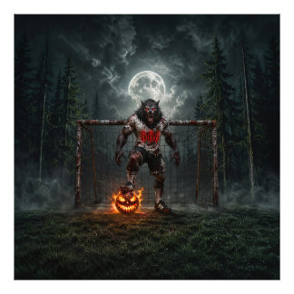 Werewolf Soccer Player Halloween Horror Art Fotodruck