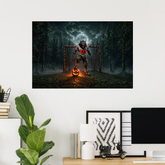 Werewolf Soccer Player Halloween Horror Art Poster