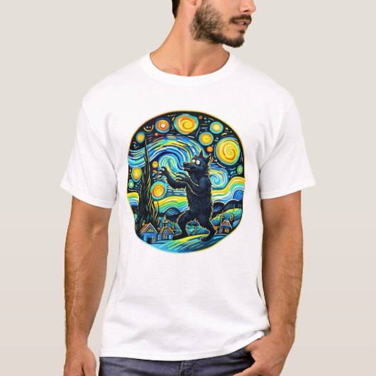 Werewolf Starry Night Van Gogh T - Shirt - Funny & (Vorderseite)