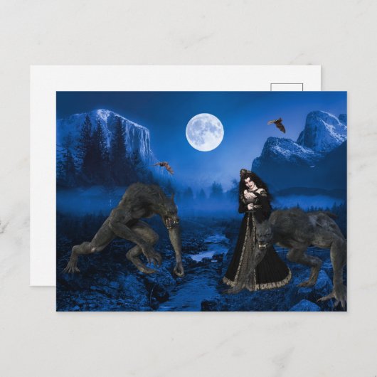 Werewolf und Vampire Halloween Beängstigend Postkarte (Vorne/Hinten)