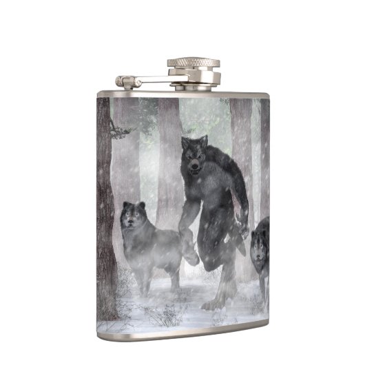 Werewolf und Wölfe Flachmann (Rechts)