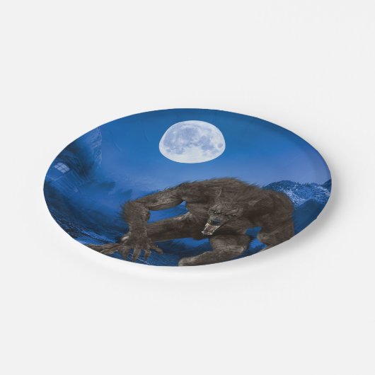 Werewolf Wolf Halloween Full Moon Party Pappteller (Schrägansicht)