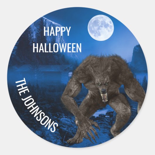 Werewolf Wolf Halloween Full Moon Runder Aufkleber (Vorderseite)