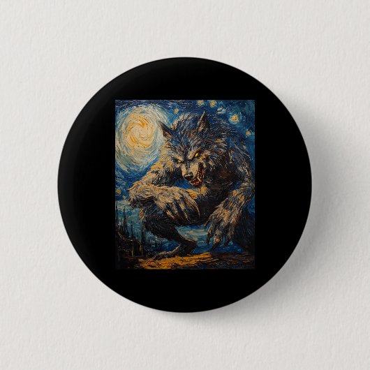 Werewolf Wolf Wolves - Van Gogh Style - Starry Nig Button (Vorderseite)