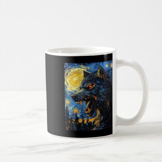 Werewolf Wolf Wolves - Van Gogh Style - Starry Nig Kaffeetasse (Rechts)