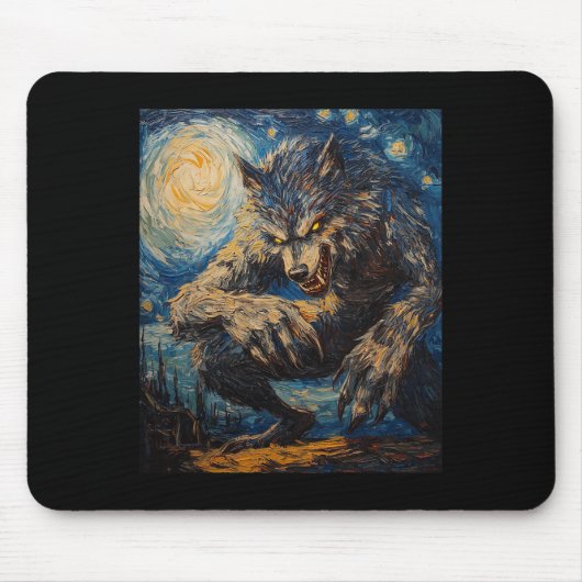 Werewolf Wolf Wolves - Van Gogh Style - Starry Nig Mousepad (Vorne)