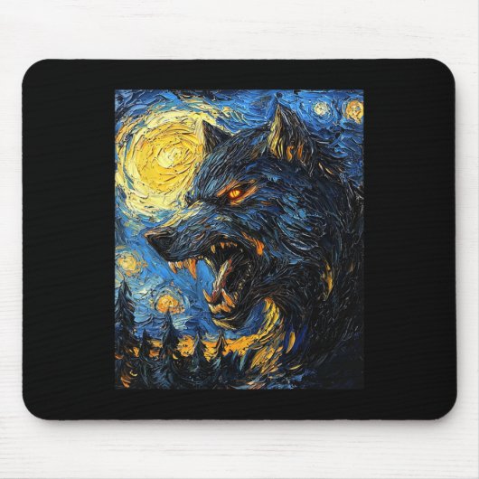 Werewolf Wolf Wolves - Van Gogh Style - Starry Nig Mousepad (Vorne)