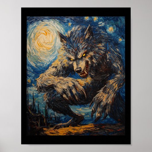 Werewolf Wolf Wolves - Van Gogh Style - Starry Nig Poster (Vorne)