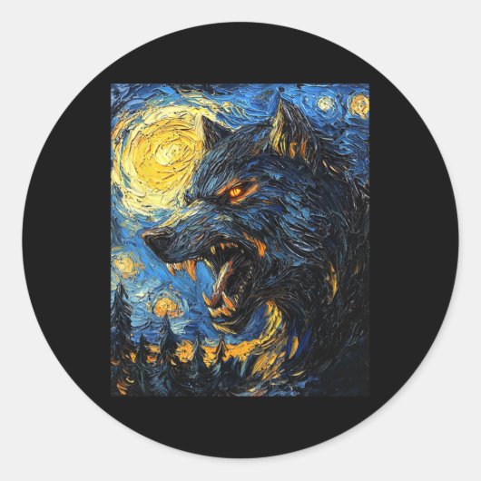 Werewolf Wolf Wolves - Van Gogh Style - Starry Nig Runder Aufkleber (Vorderseite)