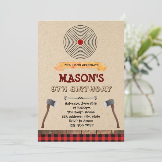 Werfende Party Einladung des Hatchet (Stehend Vorderseite)